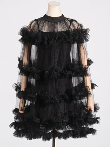 Woochic robe cocktail à ourlet gâteau tulle à volants couture noir S